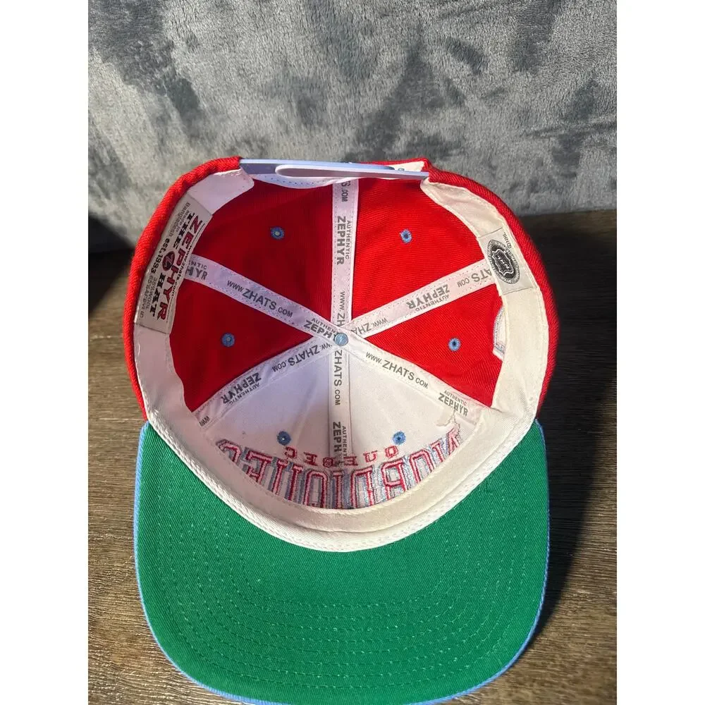 Zephyr Quebec Nordiques NHL Snapback Hat Red Blue Cream 3D Puff Script Cap OSFA